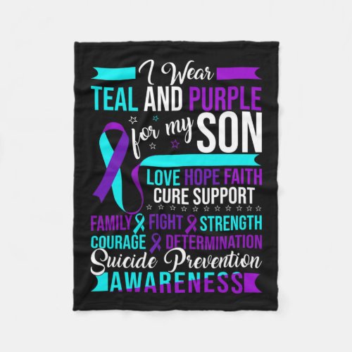 Wear Teal And Purple For My Son Suicide Prevention Fleece Blanket