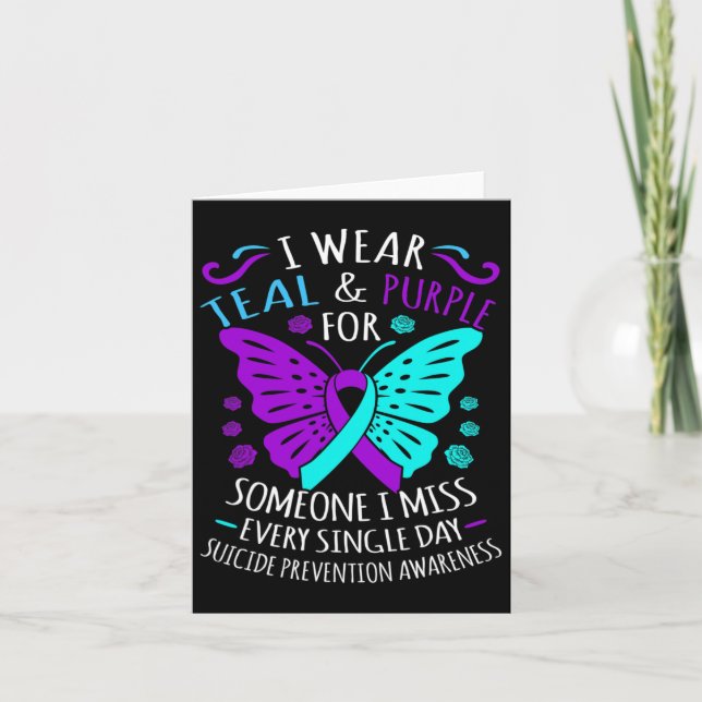 Wear Teal And Purple Happy Suicide Awareness Suppo Card (Front)