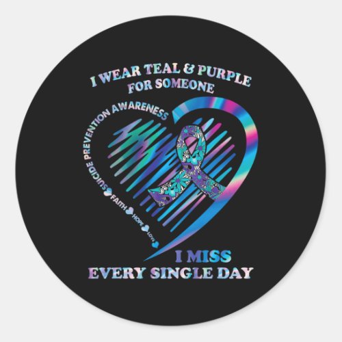 Wear Teal And Purple Heart Suicide Prevention Awar Classic Round Sticker