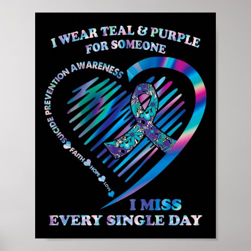 Wear Teal And Purple Heart Suicide Prevention Awar Poster