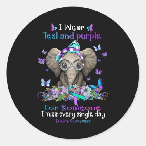 Wear Teal And Purple Suicide Awareness Elephant Ri Classic Round Sticker