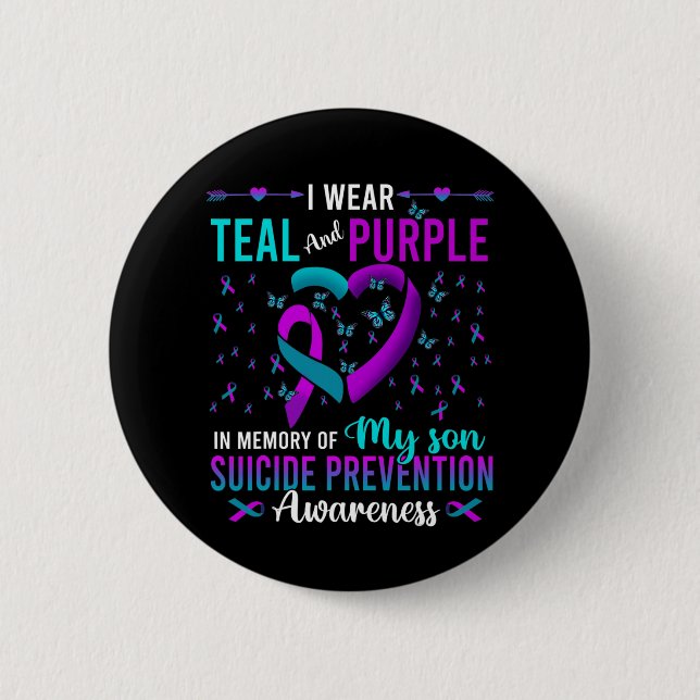 Wear Teal Purple For My Son Suicide Prevention Awa Button (Front)