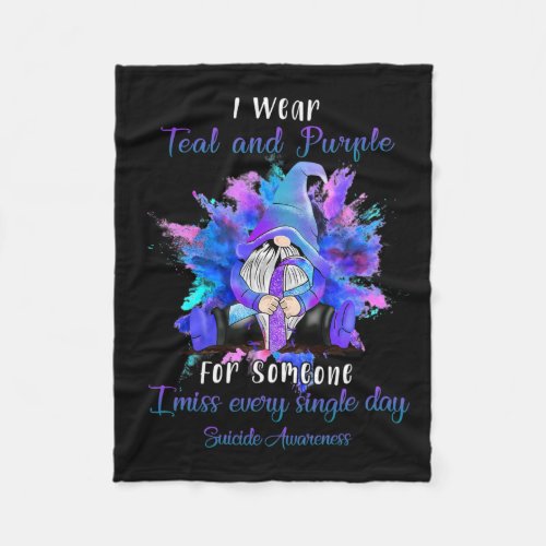 Wear Teal Purple For Someone Gnome Suicide Awarene Fleece Blanket