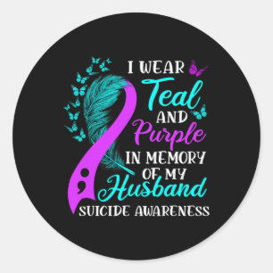 Wear Teal Purple In Memory Of My Husnd Suicide Awa Classic Round Sticker