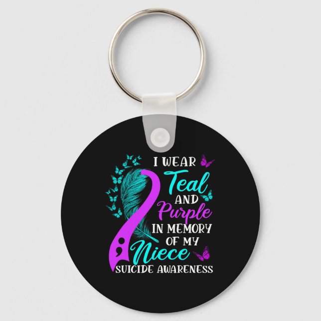 Wear Teal Purple In Memory Of My Niece Suicide Awa Keychain (Front)