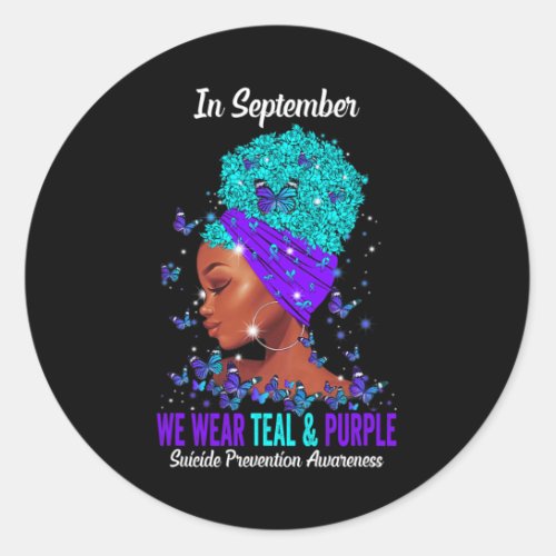 Wear Teal Purple Suicide Prevention Awareness Afro Classic Round Sticker