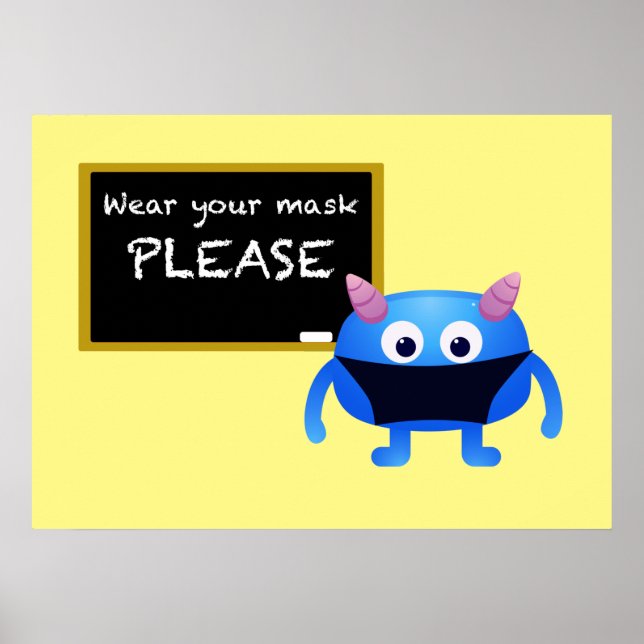 Wear Your Mask Please Chalkboard Monster Poster (Front)