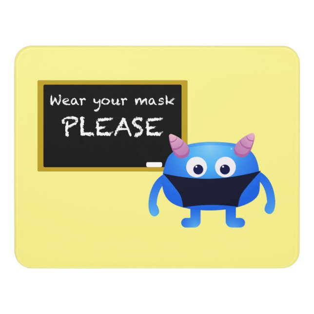 Wear Your Mask Please Friendly Monster Chalkboard Door Sign (Contemporary Front)