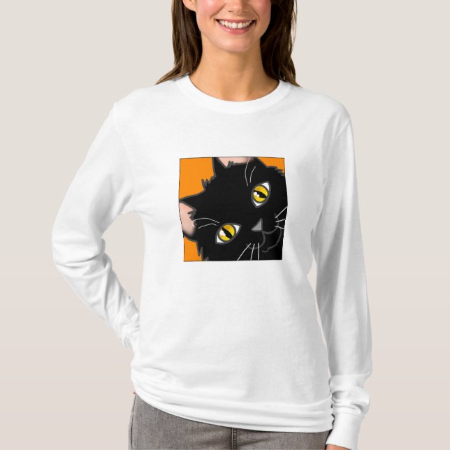 Wearable Black Kitty Peeking T-Shirt (Front)