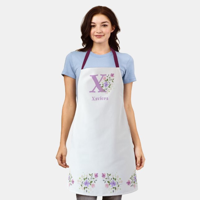 Wearer's Initial & Name with Floral Design on an Apron (Worn)