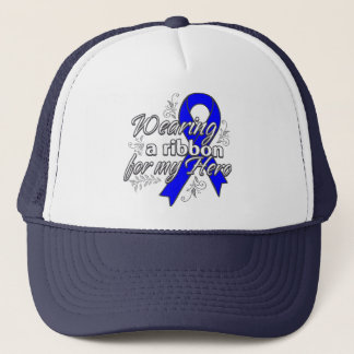 Wearing a Blue Awareness Ribbon for My Hero Trucker Hat