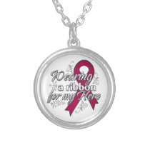 Wearing a Burgundy Ribbon For My Hero Silver Plated Necklace