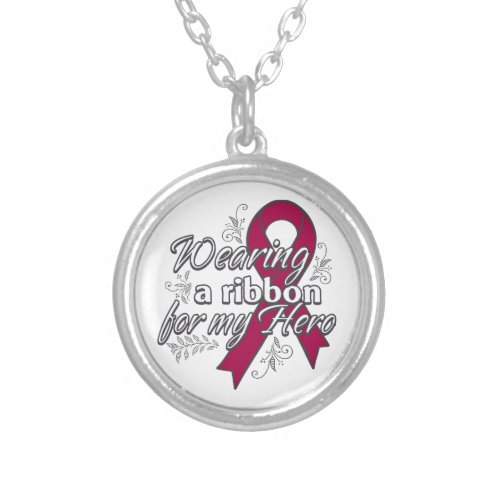 Wearing a Burgundy Ribbon For My Hero Silver Plated Necklace