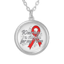 Wearing a Red Ribbon for My Hero Silver Plated Necklace