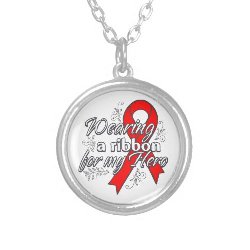 Wearing a Red Ribbon for My Hero Silver Plated Necklace