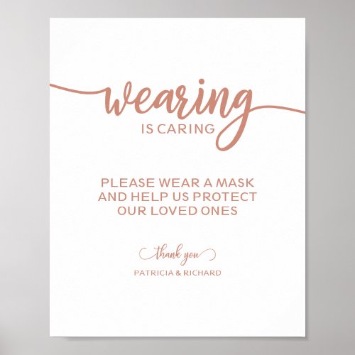 Wearing is Caring Wear a Mask Rose Gold Sign