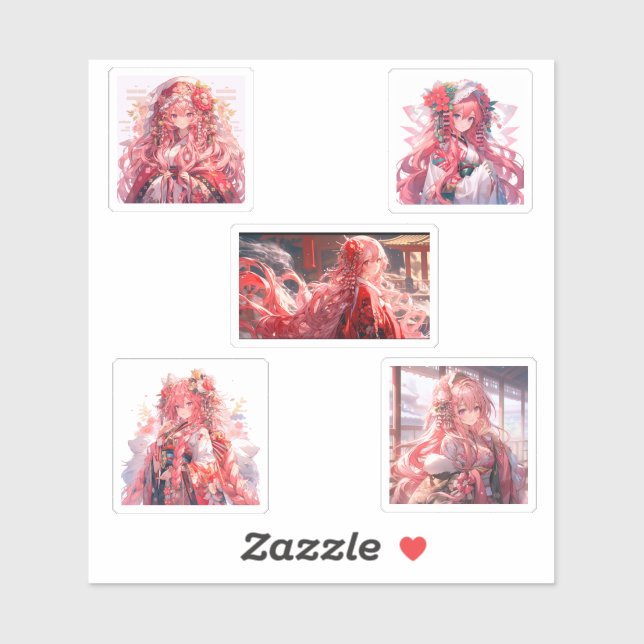 wearing Kimono, cute anime girls Sticker (Sheet)