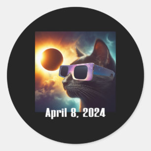 Wearing Solar Glasses Eclipse Colorful Pop Culture Classic Round Sticker