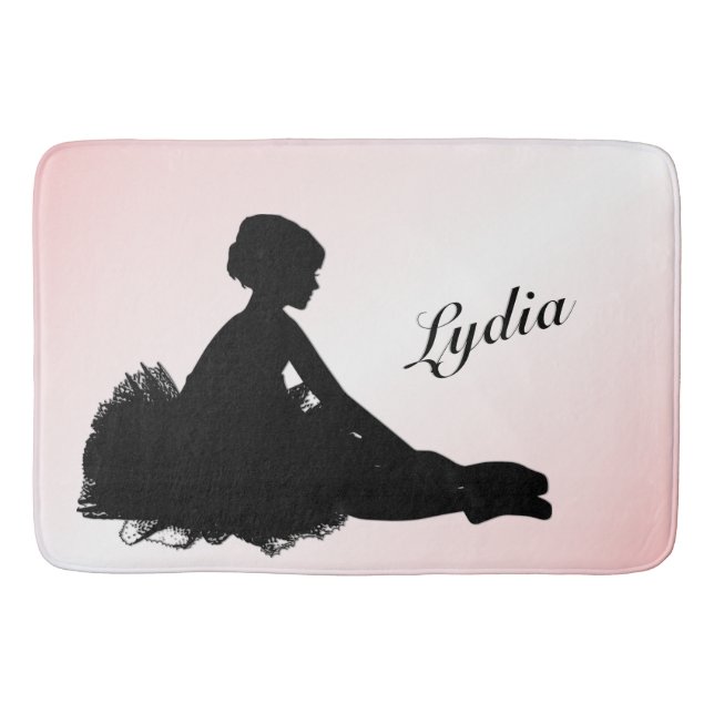 Weary Ballerina Personalized w Name Pink Bath Mat (Front)