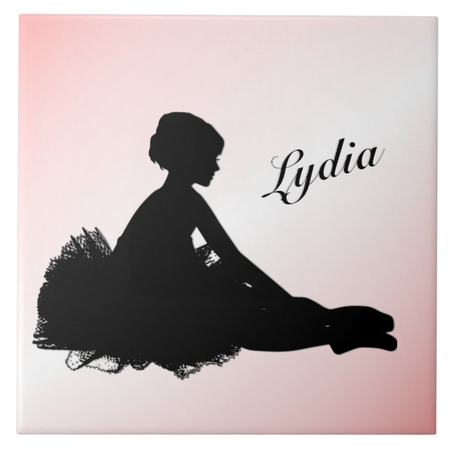 Weary Ballerina Personalized w Name Pink Ceramic Tile (Front)