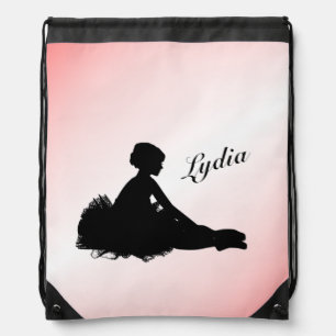 Weary Ballerina Personalized w Name Pink Drawstring Bag