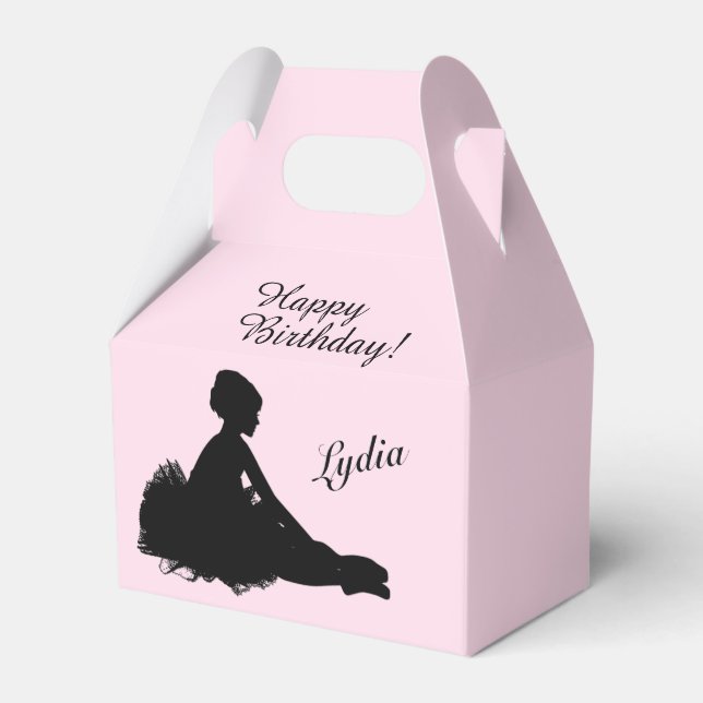 Weary Ballerina Personalized w Name Pink Favor Boxes (Front Side)