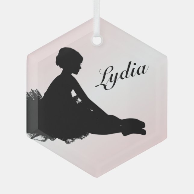Weary Ballerina Personalized w Name Pink Glass Ornament (Front)