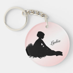 Weary Ballerina Personalized w Name Pink Keychain