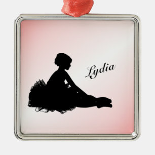 Weary Ballerina Personalized w Name Pink Metal Ornament
