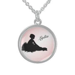 Weary Ballerina Personalized w Name Pink Sterling Silver Necklace