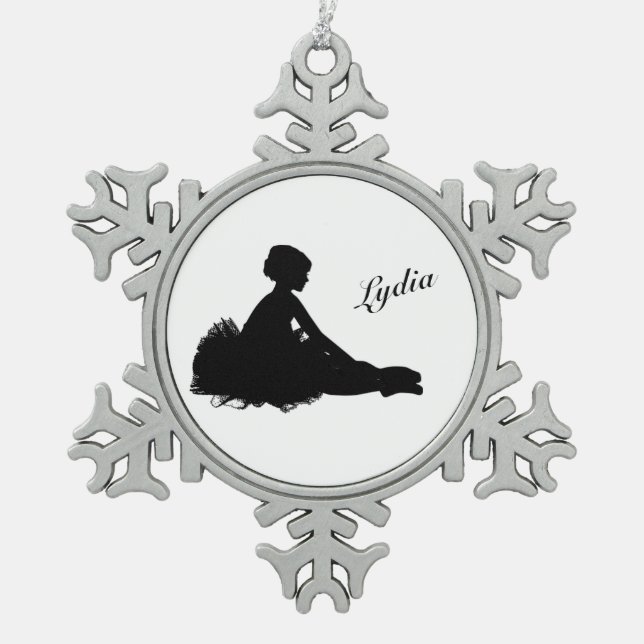 Weary Ballerina Personalized w Name Snowflake Pewter Christmas Ornament (Front)