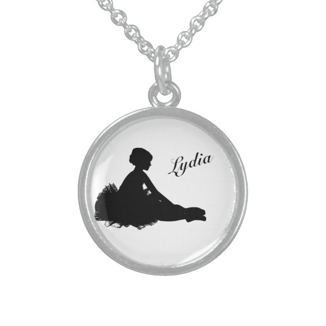 Weary Ballerina Personalized w Name Sterling Silver Necklace (Front)