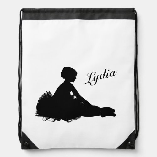Weary Ballerina Personalized w Name White Drawstring Bag