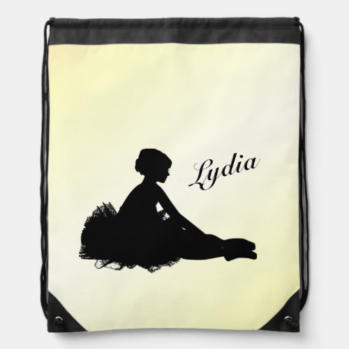 Weary Ballerina Personalized w Name Yellow Drawstring Bag