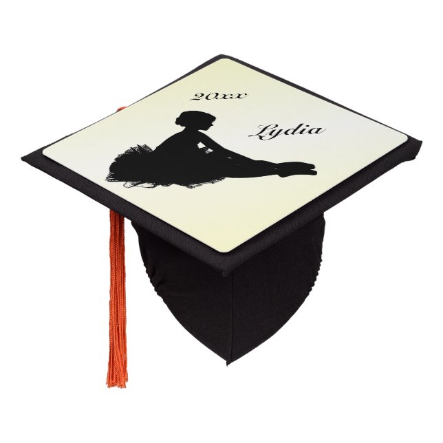 Weary Ballerina Personalized w Name Yellow Graduation Cap Topper (Angled)