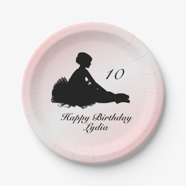 Weary Ballerina w Name and Age Birthday Pink Paper Plates (Front)