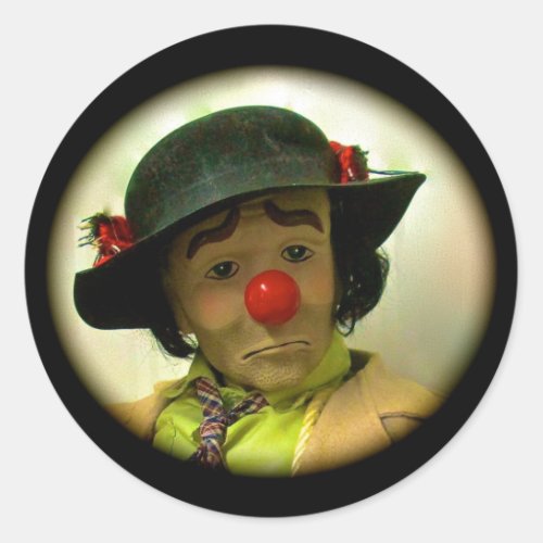 Weary Willie Sad Face Clown Large Round Sticker