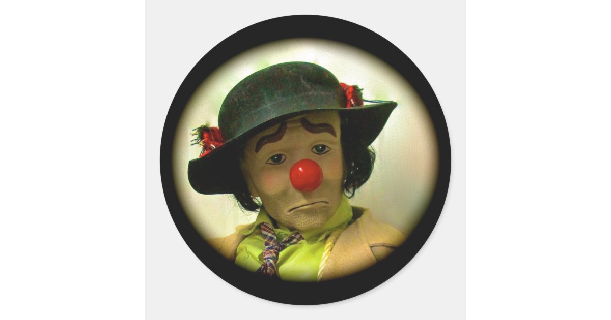 Weary Willie Sad Face Clown Large Round Sticker Zazzle Com