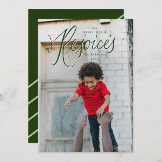 Weary World Rejoices Green Christmas Photo Card