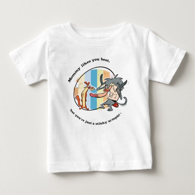 Weasel & Baboon "Mommy Likes You Best" Baby T-Shirt (Front)