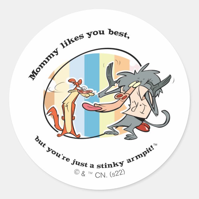 Weasel & Baboon "Mommy Likes You Best" Classic Round Sticker (Front)