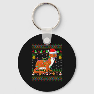 Weasel Christmas Lights Funny Santa Ugly Sweaters Keychain