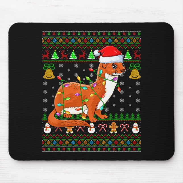 Weasel Christmas Lights Funny Santa Ugly Sweaters  Mouse Pad (Front)