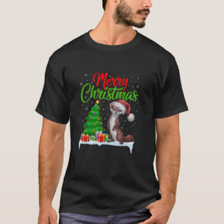 Weasel Christmas Tree Lights Funny Xmas Weasel Lov T-Shirt