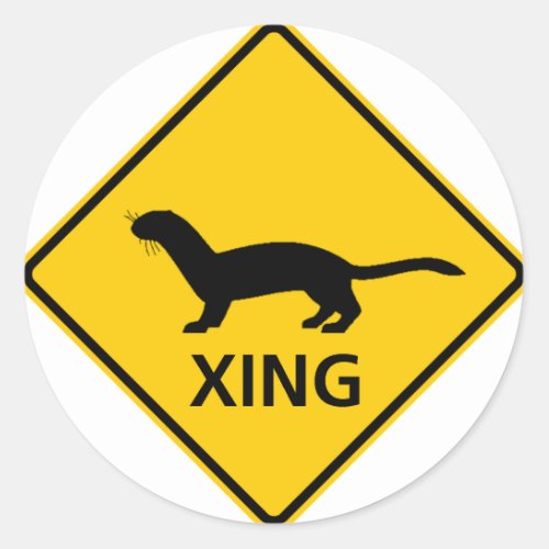 Weasel  Ferret Crossing Highway Sign Classic Round Sticker