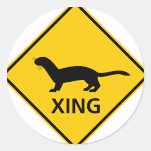 Weasel / Ferret Crossing Highway Sign Classic Round Sticker