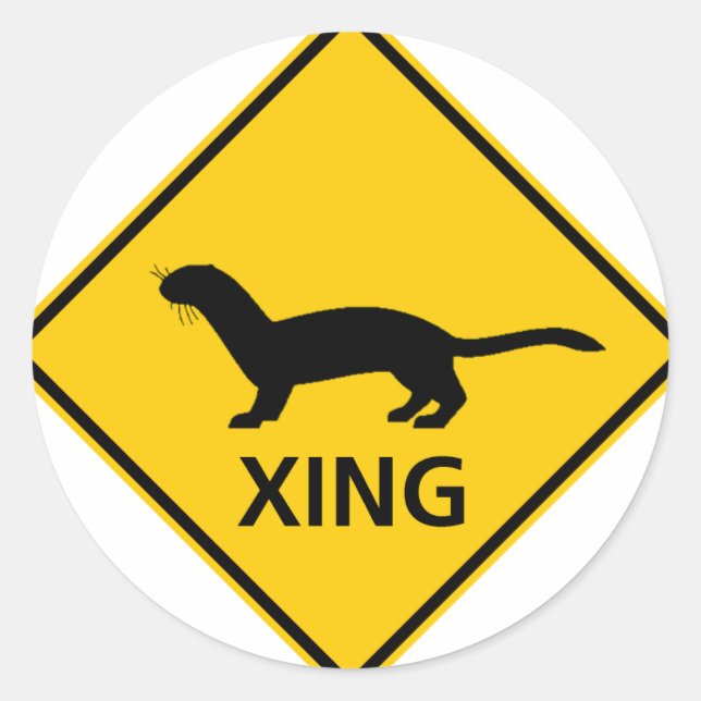 Weasel / Ferret Crossing Highway Sign Classic Round Sticker (Front)