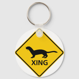 Weasel / Ferret Crossing Highway Sign Keychain