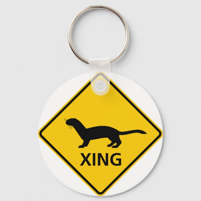 Weasel / Ferret Crossing Highway Sign Keychain (Front)