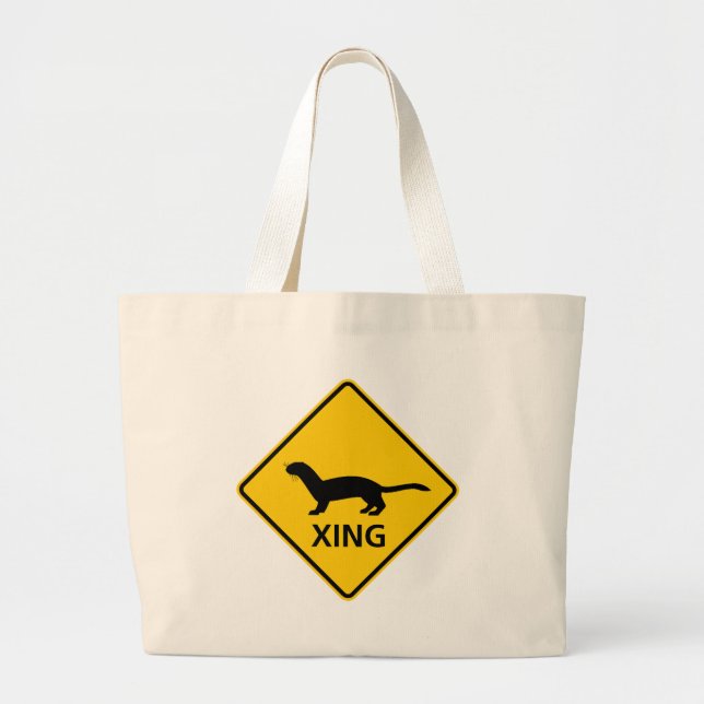 Weasel / Ferret Crossing Highway Sign Large Tote Bag (Front)